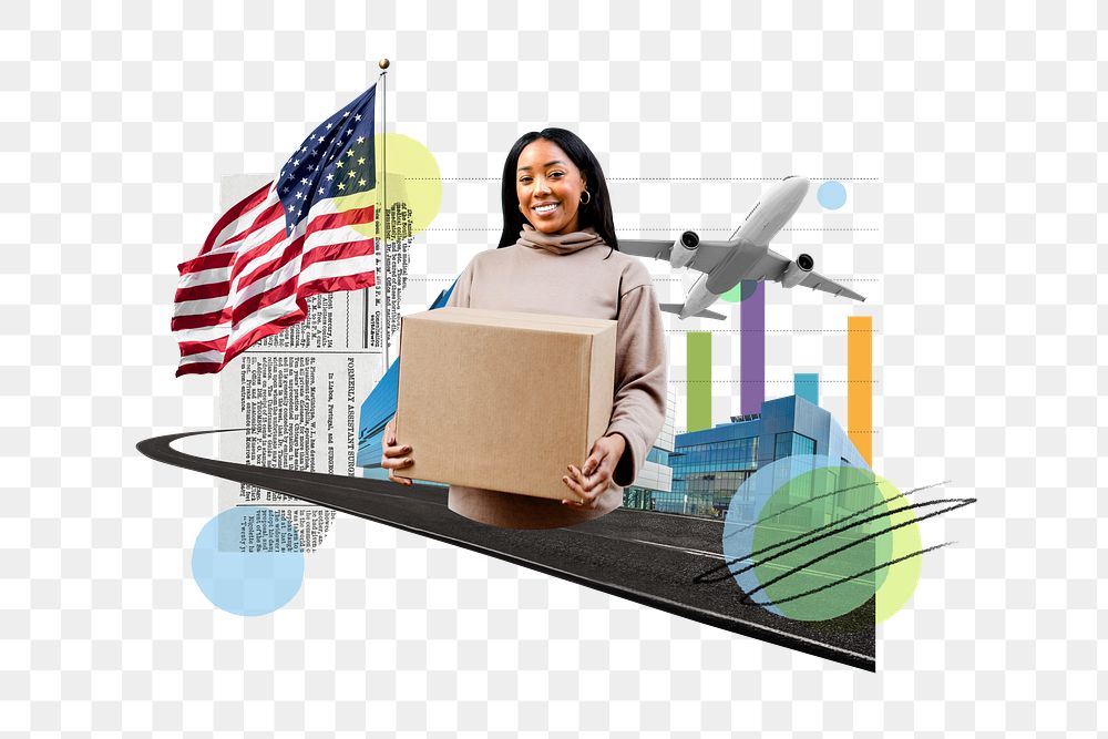 International delivery png, freight shipping photo collage, transparent background