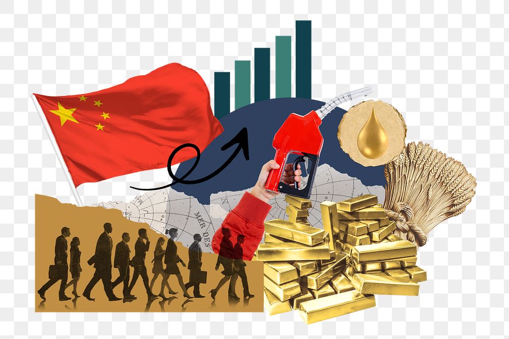 PNG Chinese economic growth, finance politics collage, transparent background