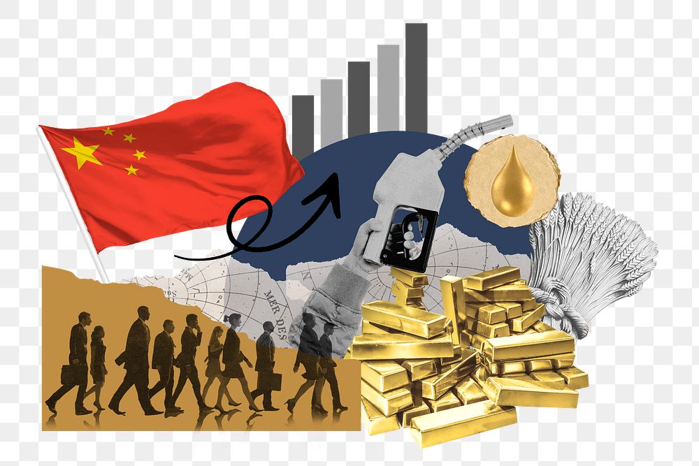 PNG Chinese economic growth, finance politics collage, transparent background