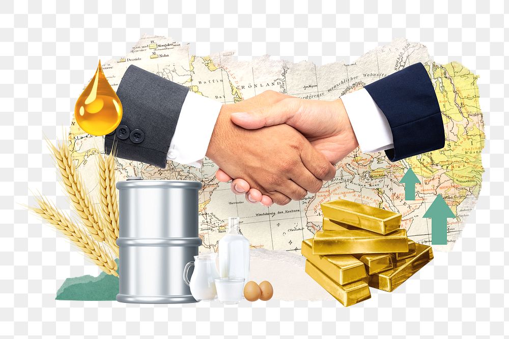 PNG international commodity market, economy finance collage, transparent background