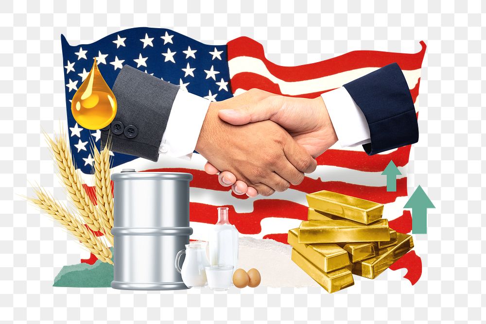 PNG American commodity market, economy finance collage, transparent background