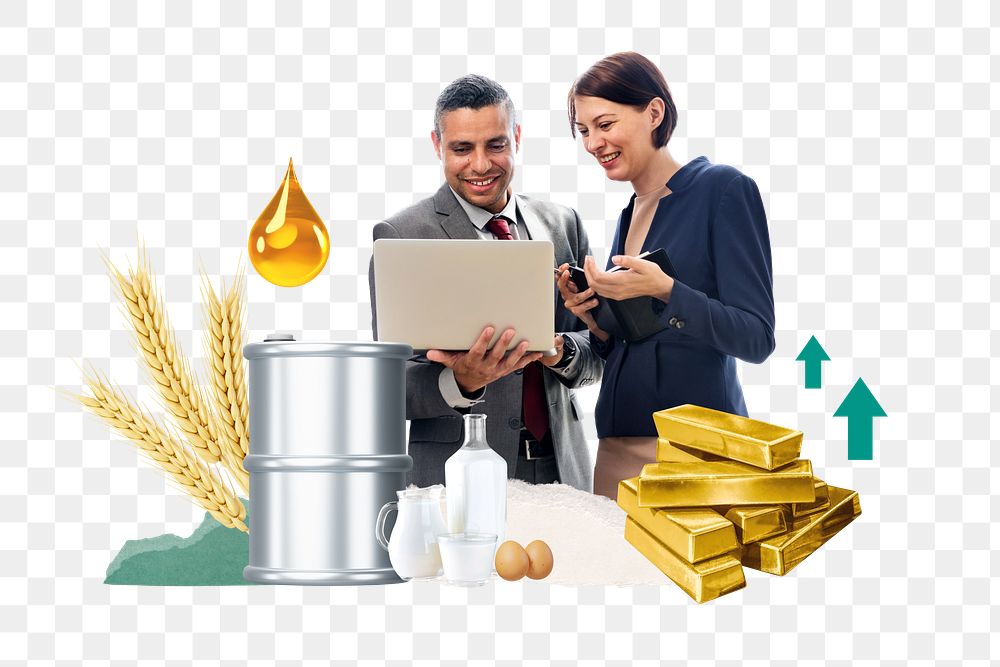 PNG commodity trading, economy finance collage, transparent background