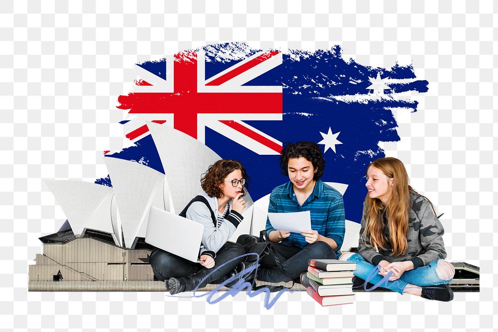 PNG Study in Australia, education photo collage, transparent background