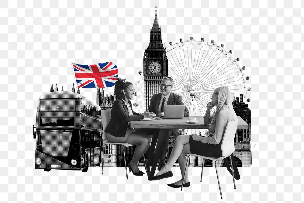 British partnership png, business photo collage, transparent background