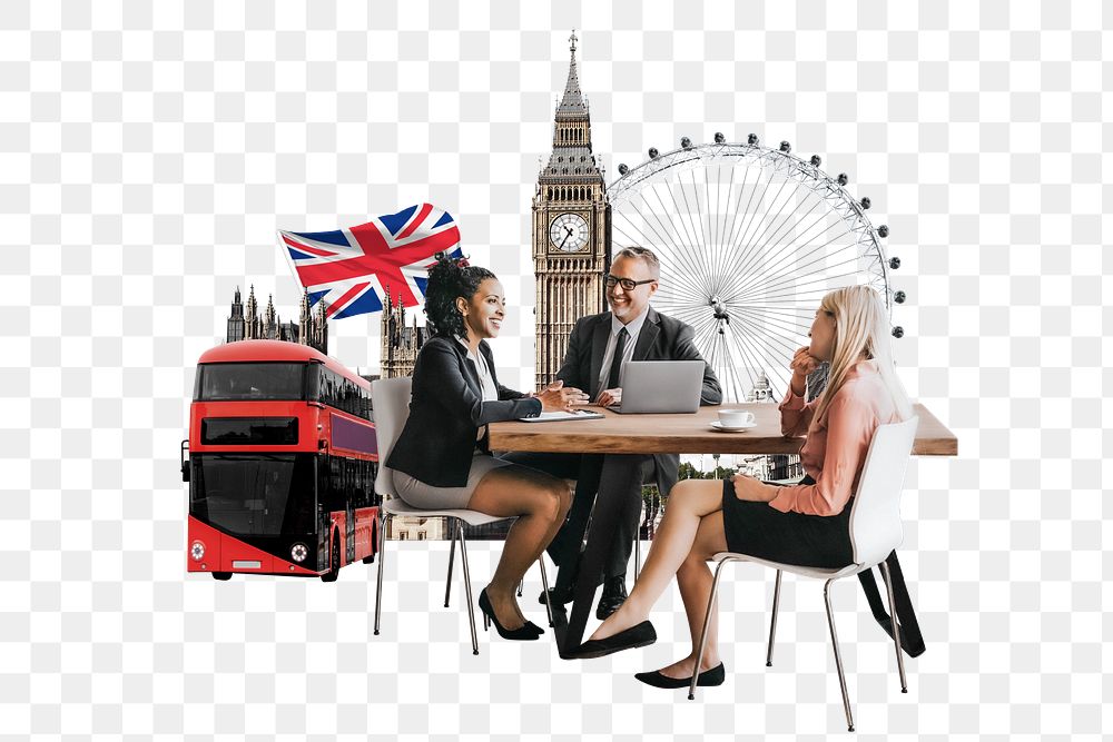 British partnership png, business photo collage, transparent background