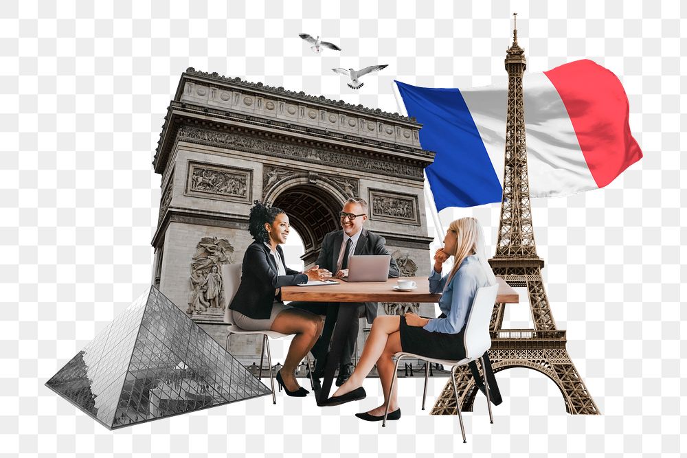 French partnership png, business photo collage, transparent background