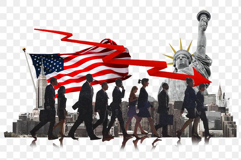 PNG American recession, economy finance collage, transparent background
