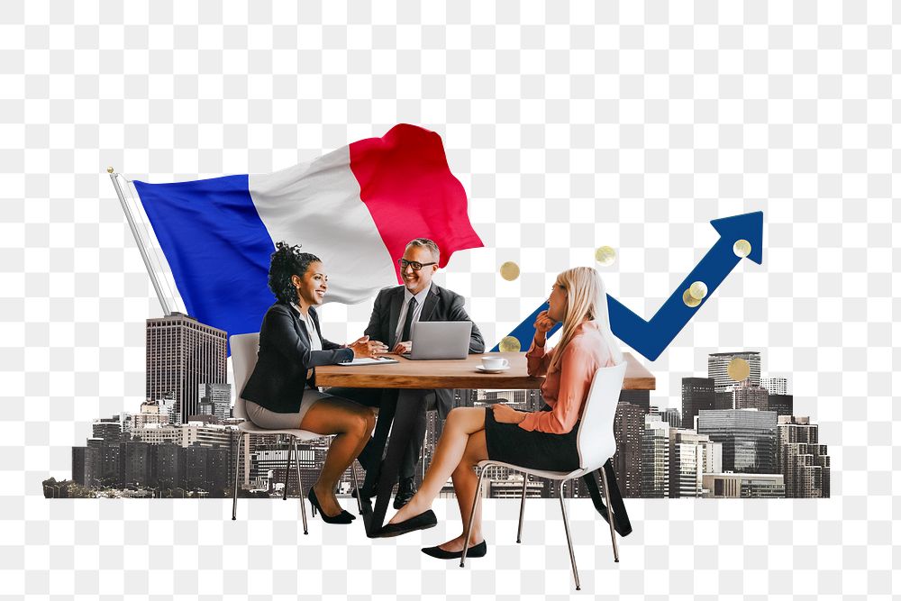 PNG French business agreement, economy money collage, transparent background