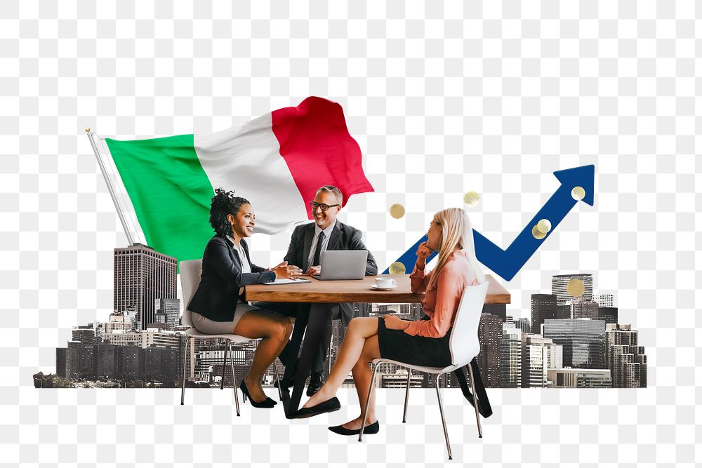 PNG Italian business agreement, economy money collage, transparent background