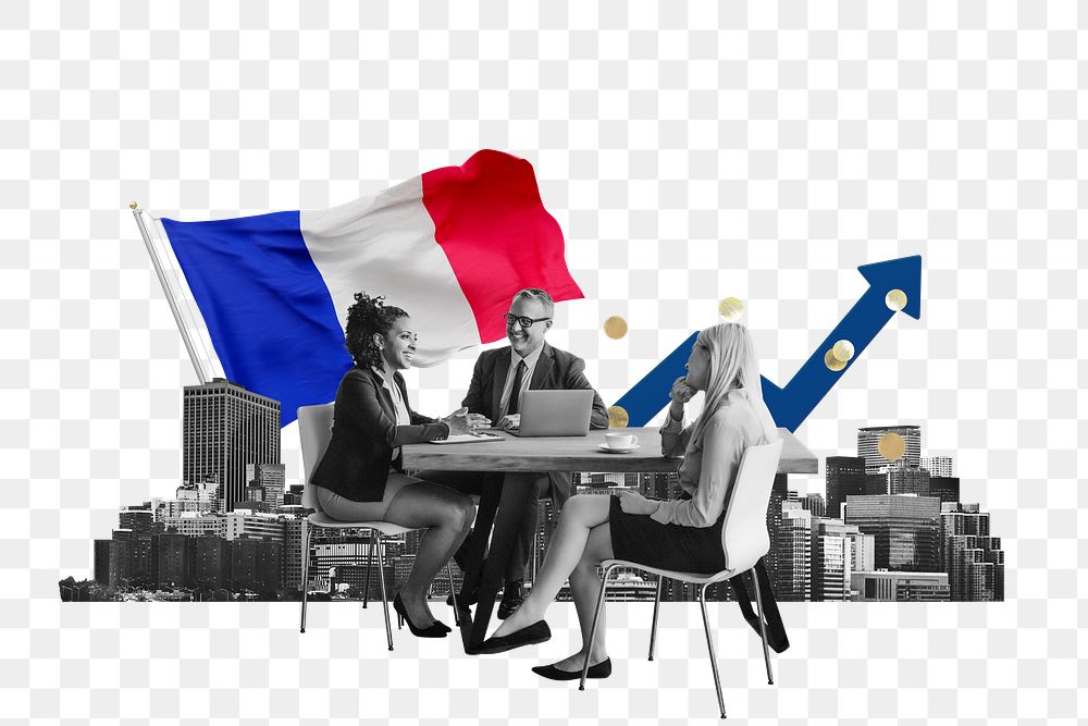PNG French business agreement, economy money collage, transparent background