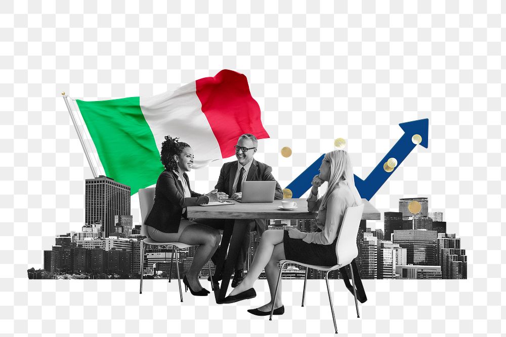 PNG Italian business agreement, economy money collage, transparent background