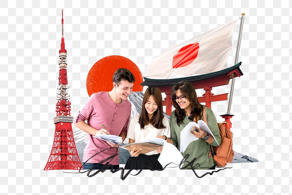 PNG Study in Japan, education photo collage, transparent background