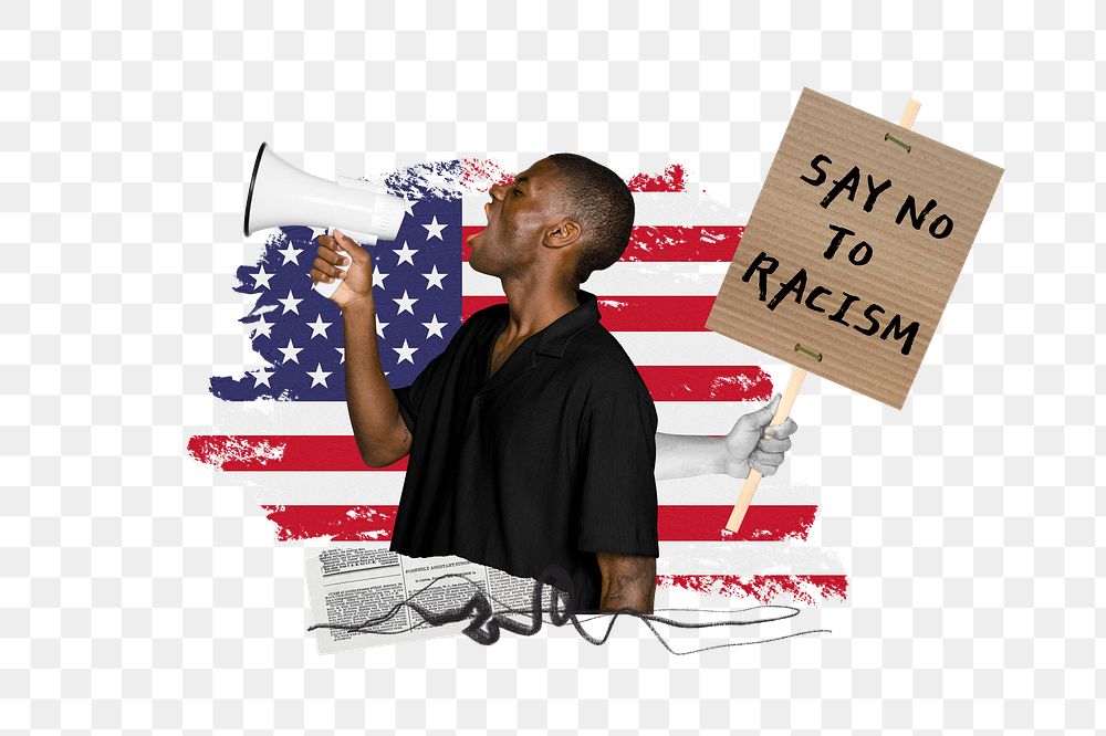 No racism png, protest activism photo collage, transparent background