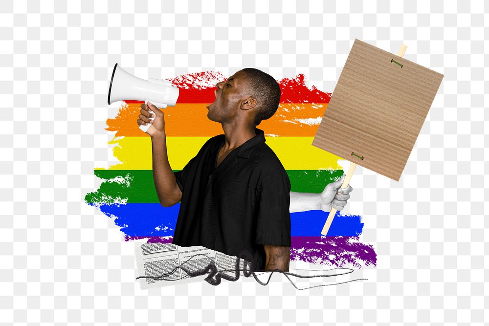 Queer protest png, LGBT pride photo collage, transparent background