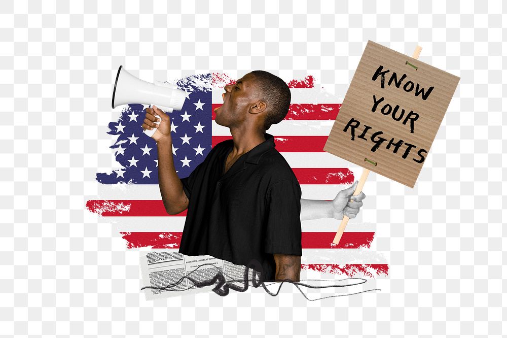 PNG know your rights, protest activism photo collage, transparent background