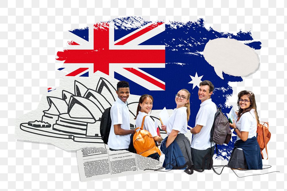 PNG Study in Australia, education paper collage, transparent background