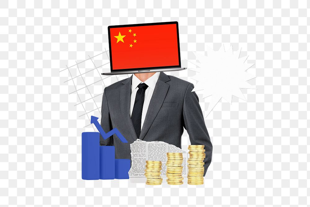 PNG Chinese economy, global trading collage, transparent background