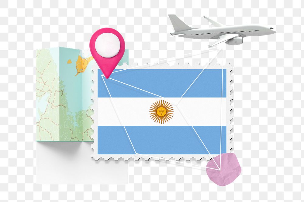 PNG Argentina travel, stamp tourism collage illustration, transparent background