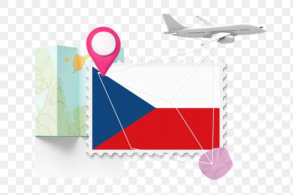 PNG Czech travel, stamp tourism collage illustration, transparent background