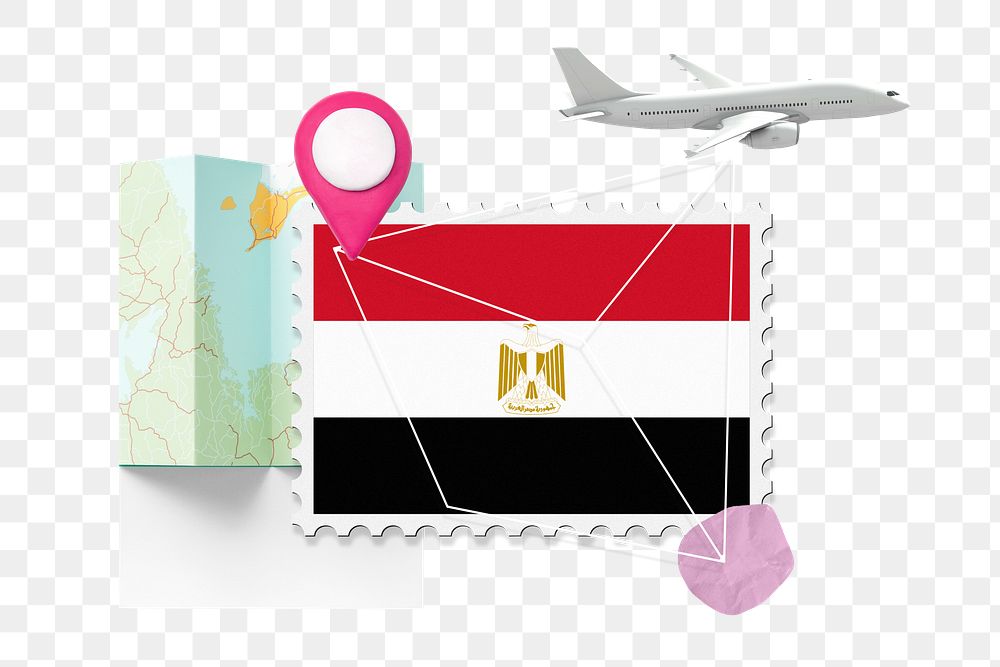 PNG Egypt travel, stamp tourism collage illustration, transparent background