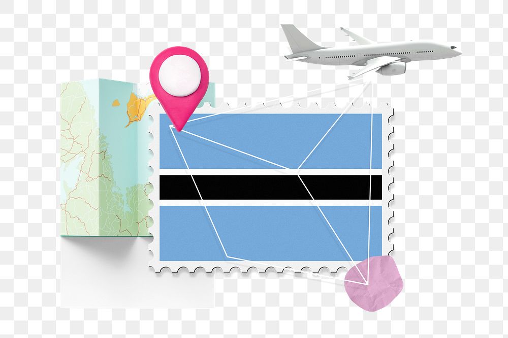 PNG Botswana travel, stamp tourism collage illustration, transparent background