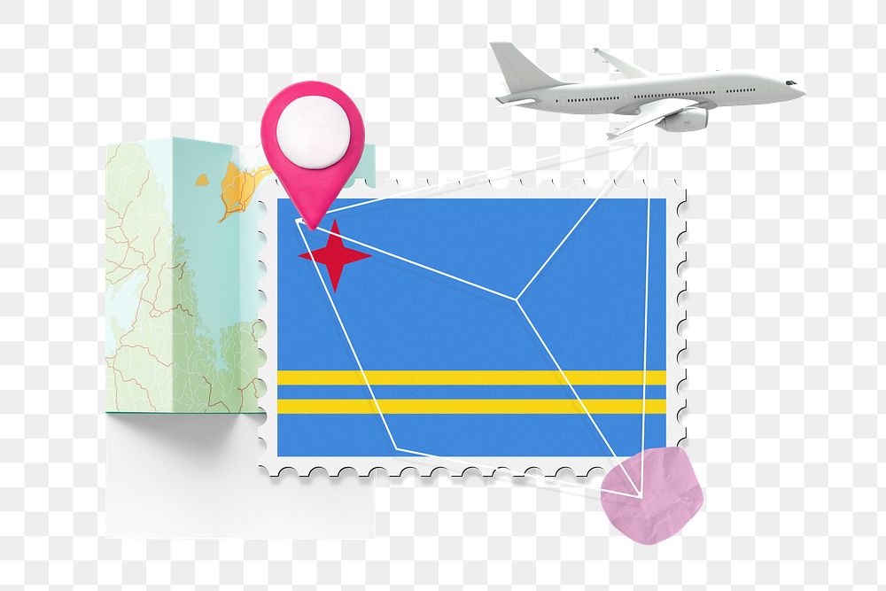 PNG Aruba travel, stamp tourism collage illustration, transparent background