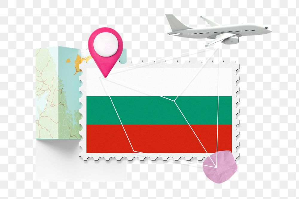 PNG Bulgaria travel, stamp tourism collage illustration, transparent background