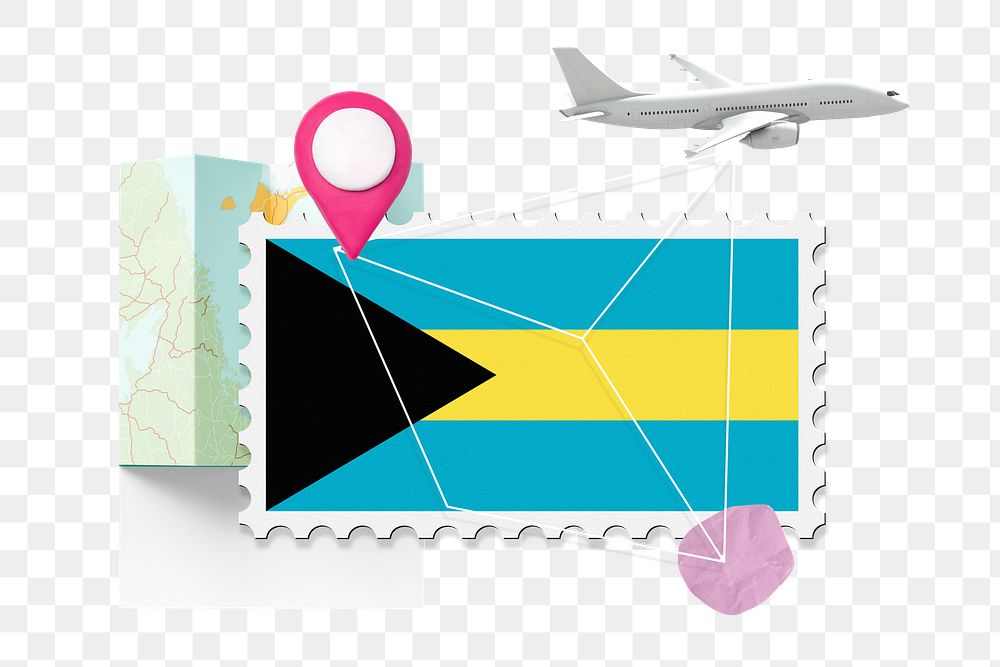 PNG Bahamas travel, stamp tourism collage illustration, transparent background