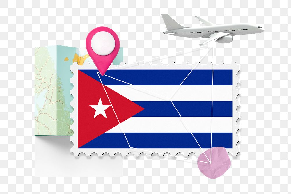 PNG Cuba travel, stamp tourism collage illustration, transparent background