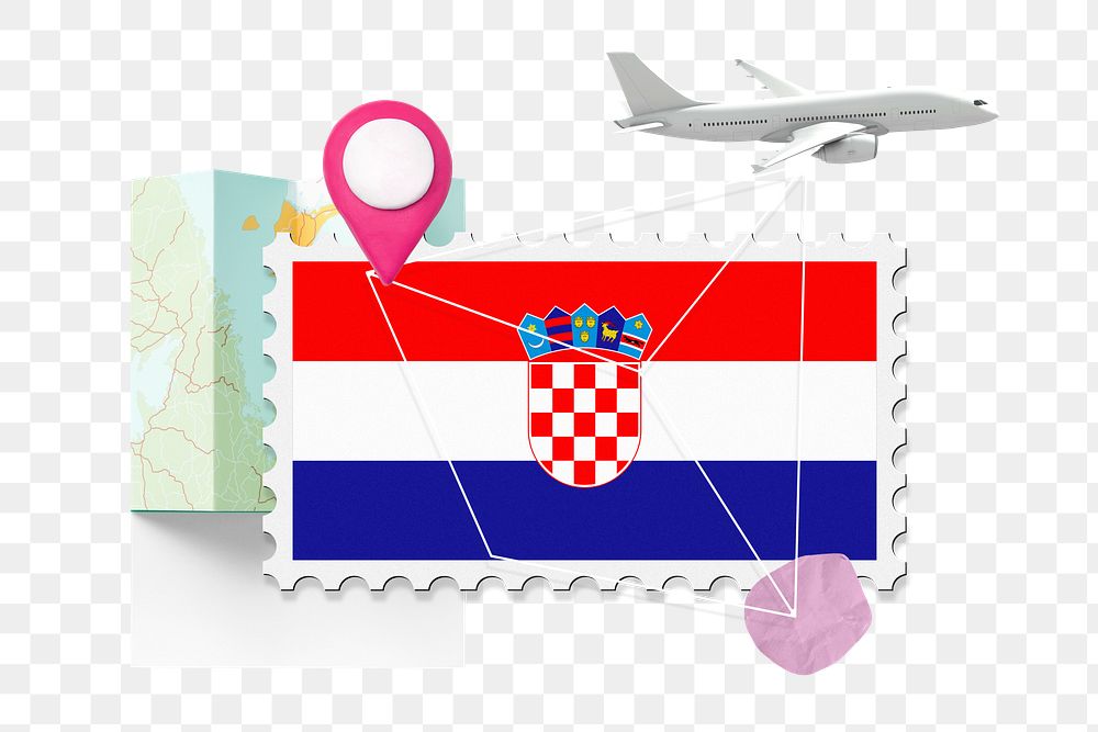 PNG Croatia travel, stamp tourism collage illustration, transparent background