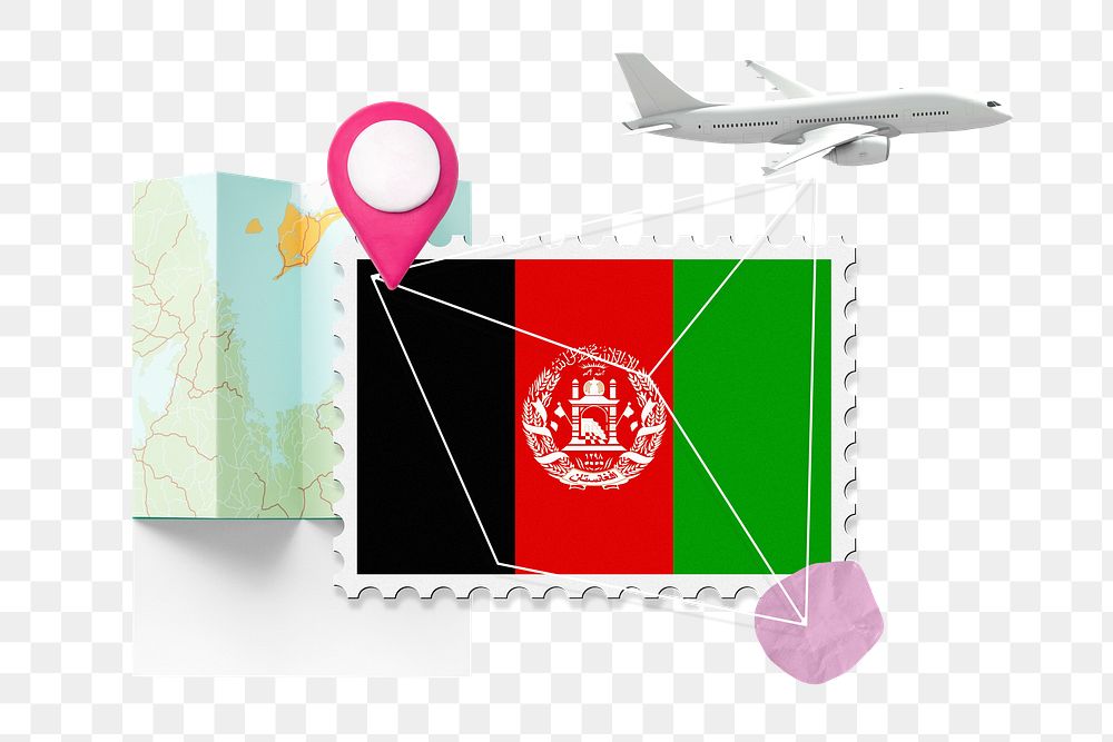 PNG Afghanistan travel, stamp tourism collage illustration, transparent background