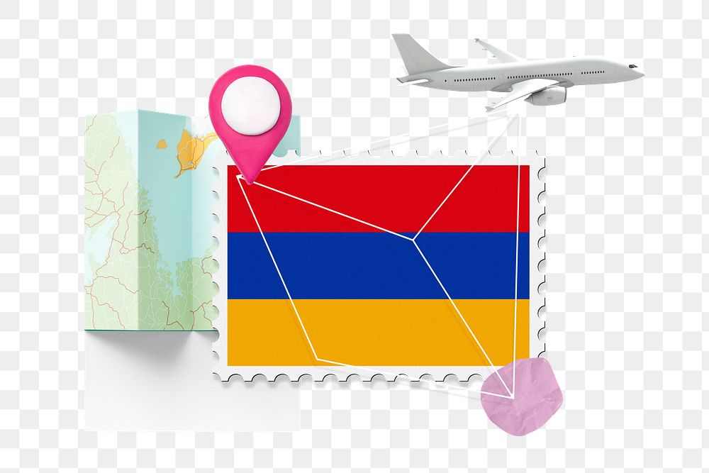 PNG Armenia travel, stamp tourism collage illustration, transparent background