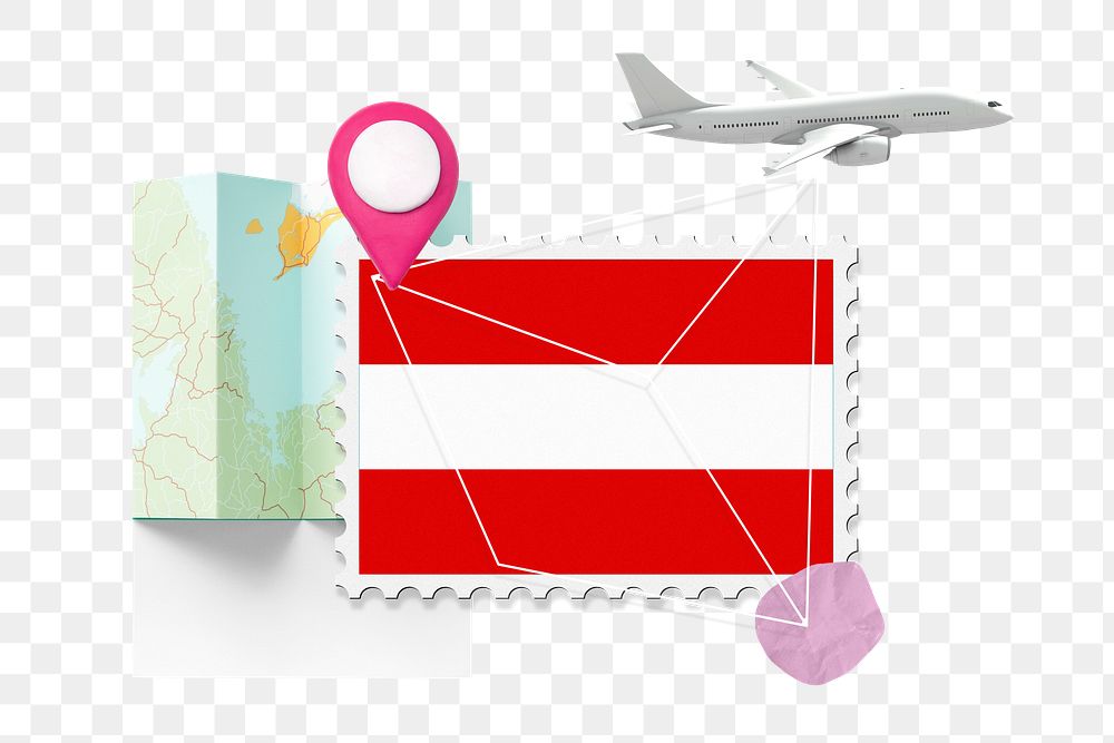 PNG Austria travel, stamp tourism collage illustration, transparent background