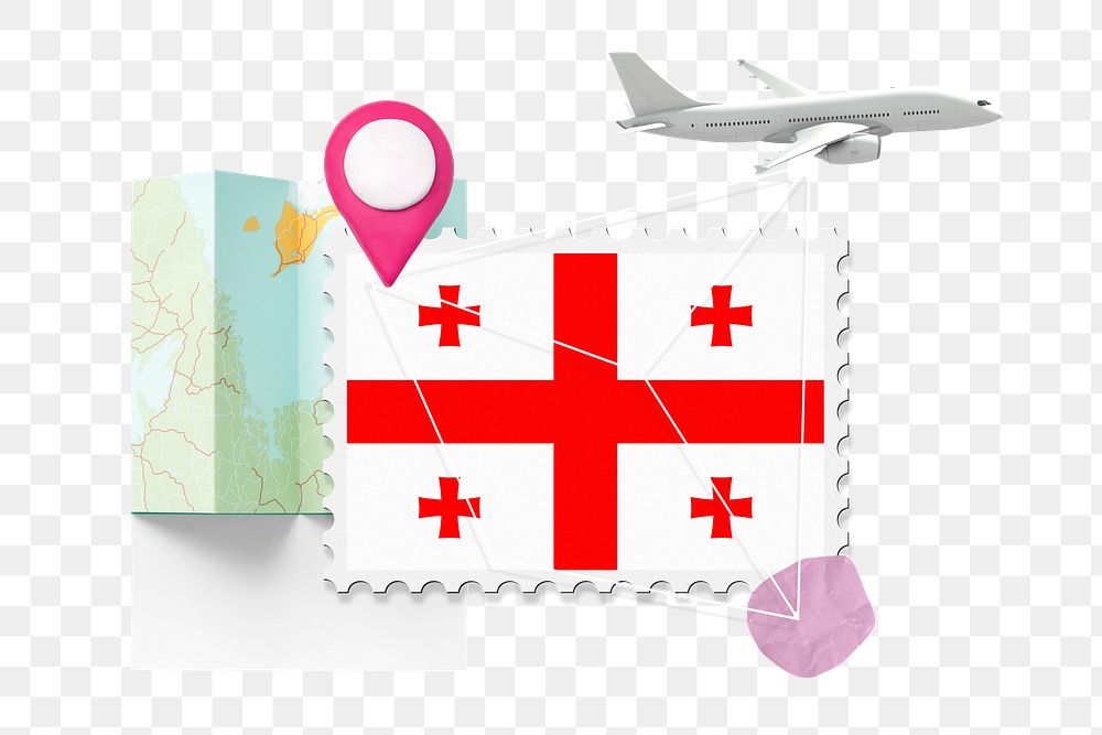 PNG Georgia travel, stamp tourism collage illustration, transparent background