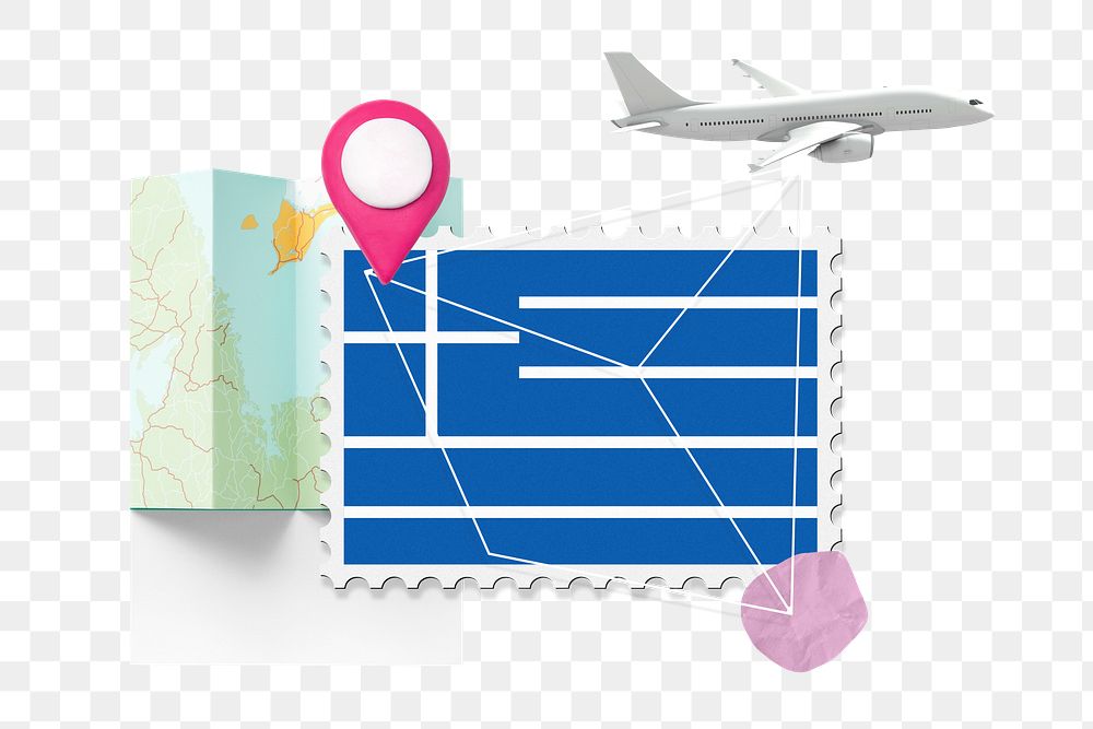 PNG Greece travel, stamp tourism collage illustration, transparent background