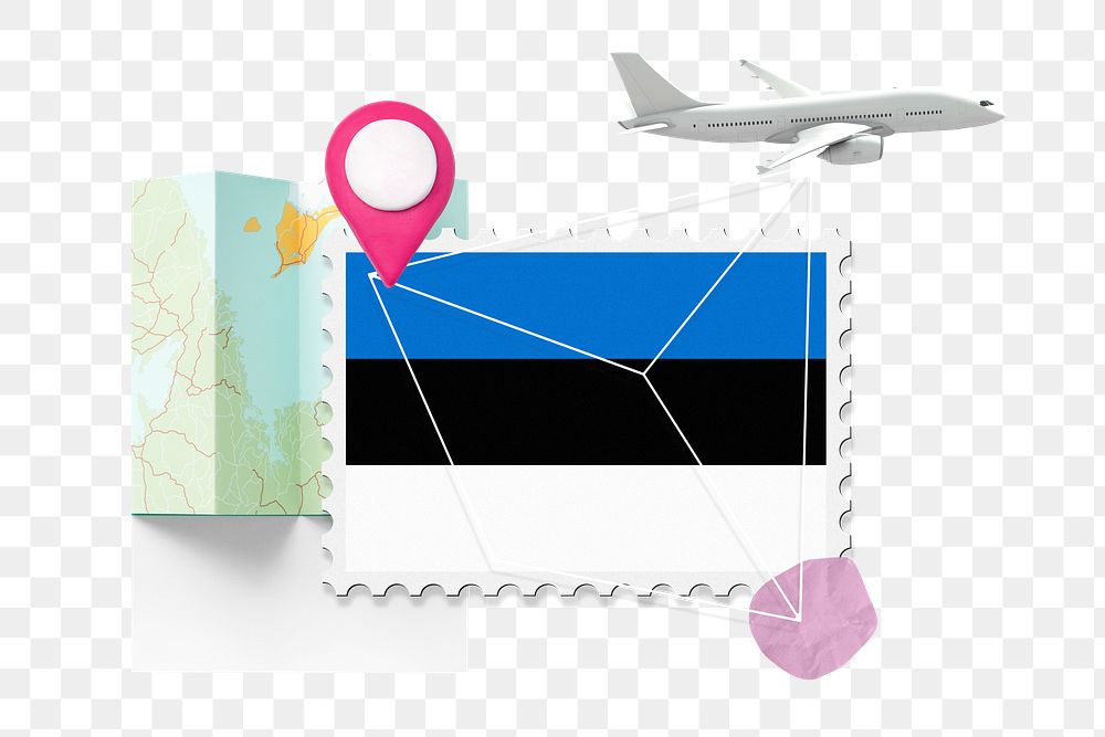 PNG Estonia travel, stamp tourism collage illustration, transparent background