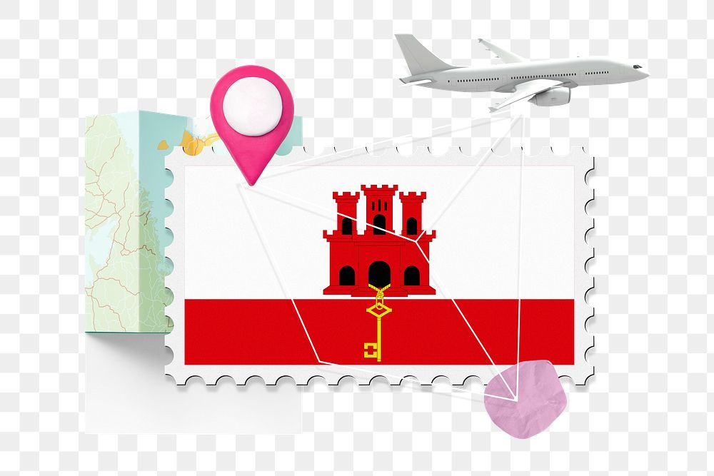 PNG Gibraltar travel, stamp tourism collage illustration, transparent background