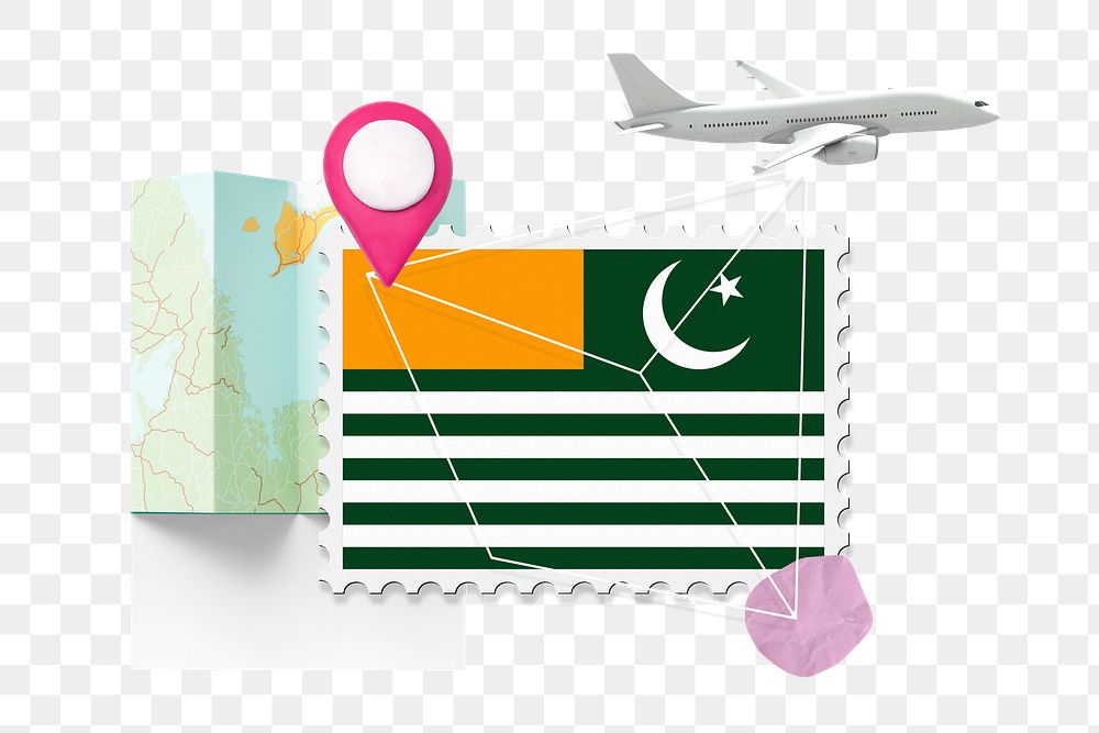 PNG Azad Kashmir travel, stamp tourism collage illustration, transparent background