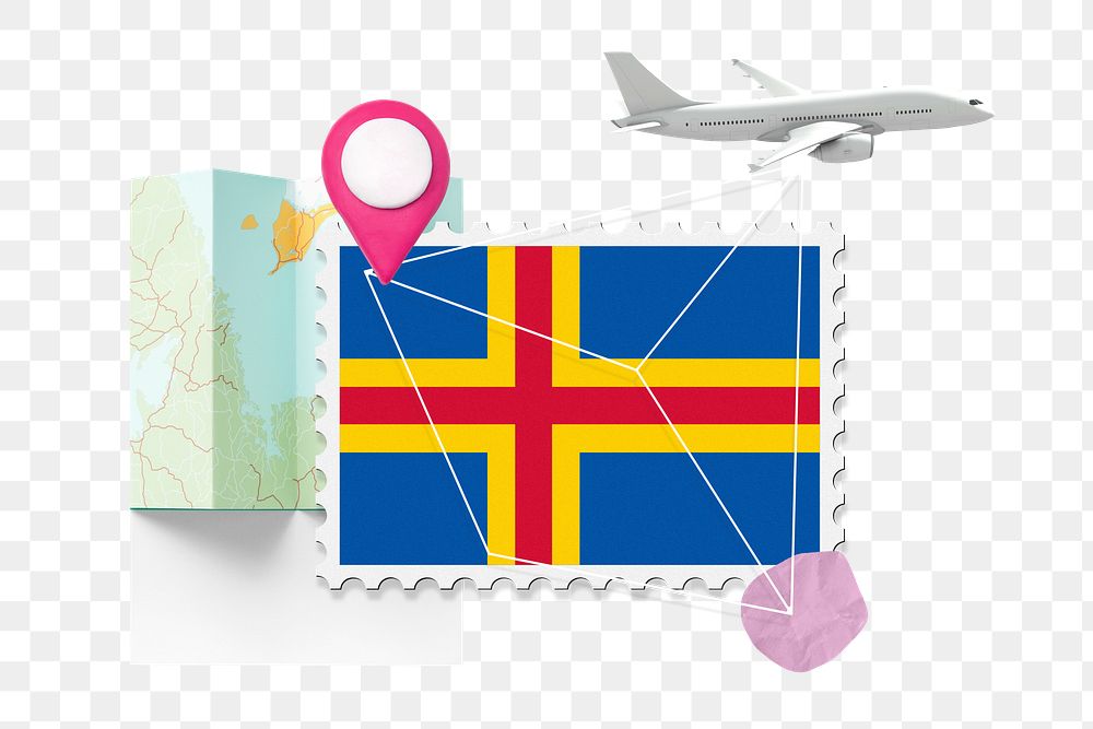 PNG &Aring;land travel, stamp tourism collage illustration, transparent background