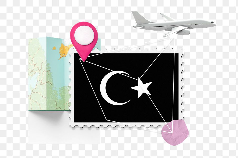 PNG Turkey travel, stamp tourism collage illustration, transparent background
