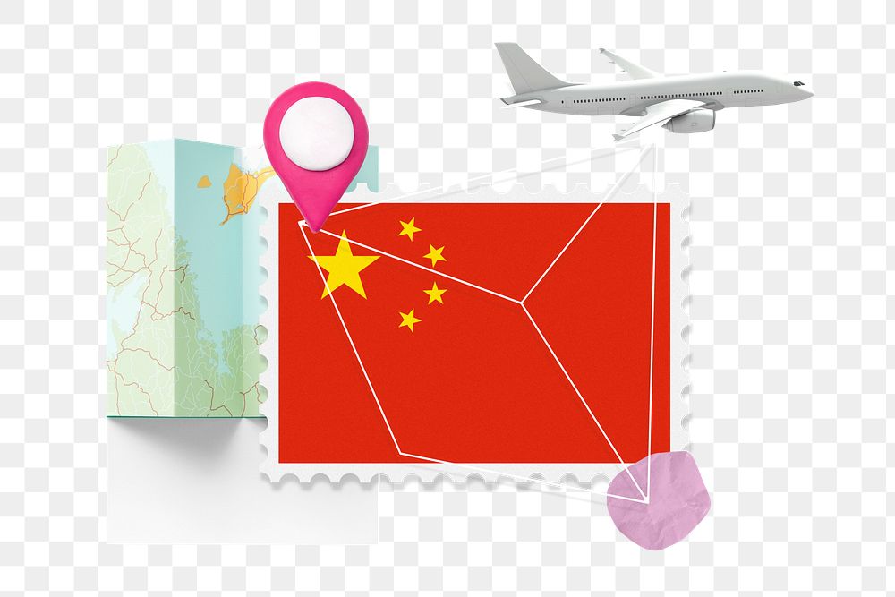 PNG China travel, stamp tourism collage illustration, transparent background