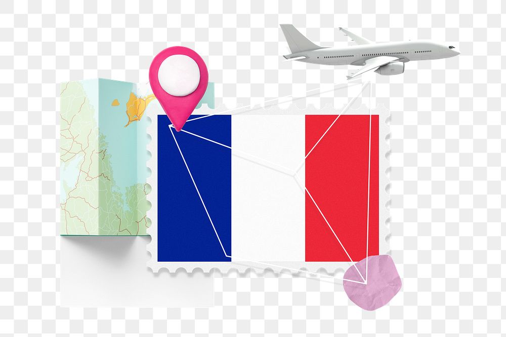 PNG France travel, stamp tourism collage illustration, transparent background
