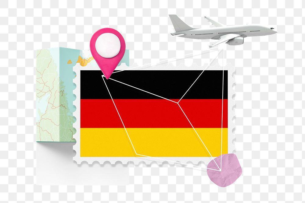 PNG Germany travel, stamp tourism collage illustration, transparent background