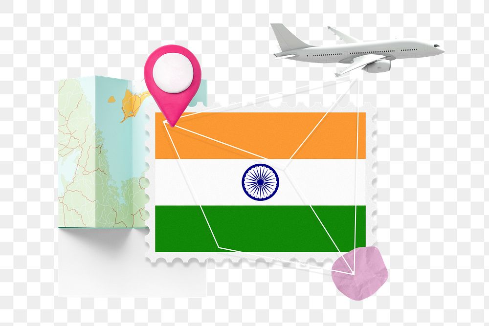 PNG India travel, stamp tourism collage illustration, transparent background