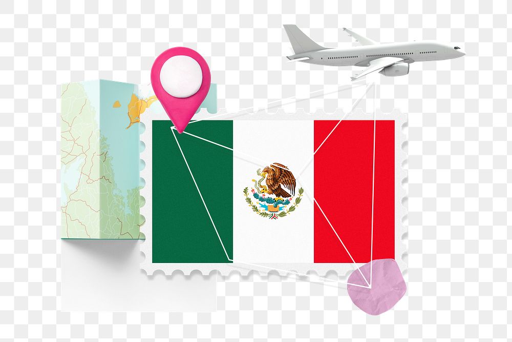 PNG Mexico travel, stamp tourism collage illustration, transparent background