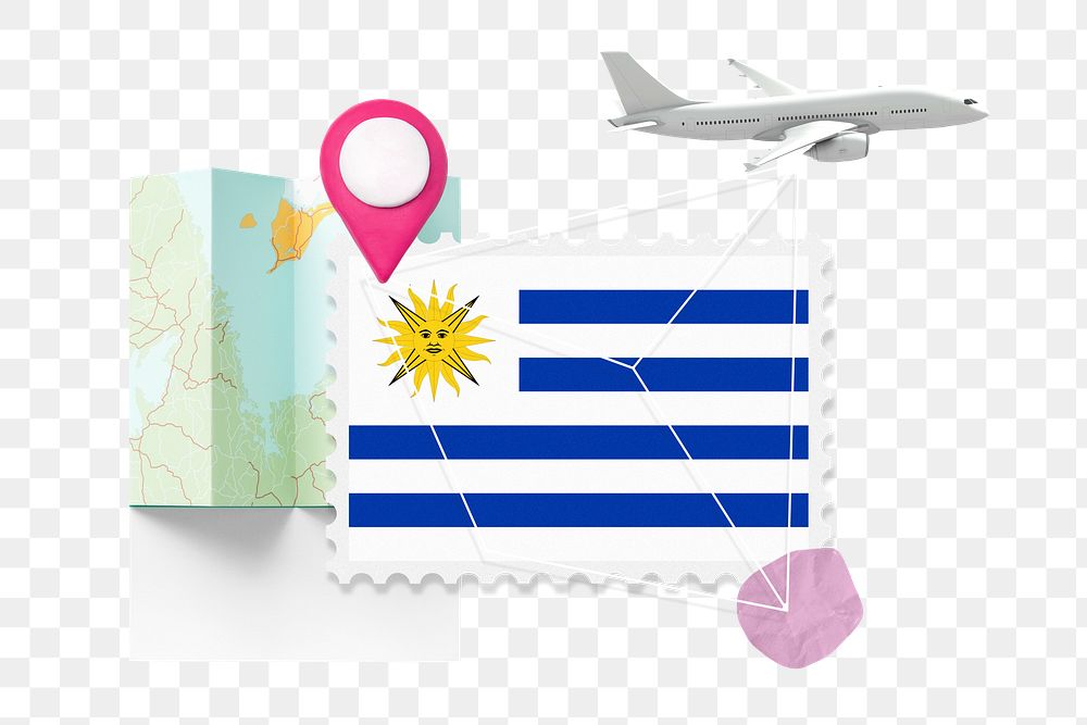PNG Uruguay travel, stamp tourism collage illustration, transparent background
