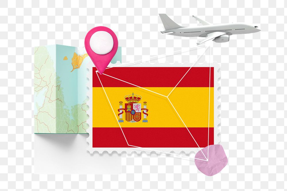 PNG Spain travel, stamp tourism collage illustration, transparent background