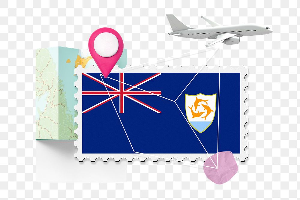 PNG Anguilla travel, stamp tourism collage illustration, transparent background
