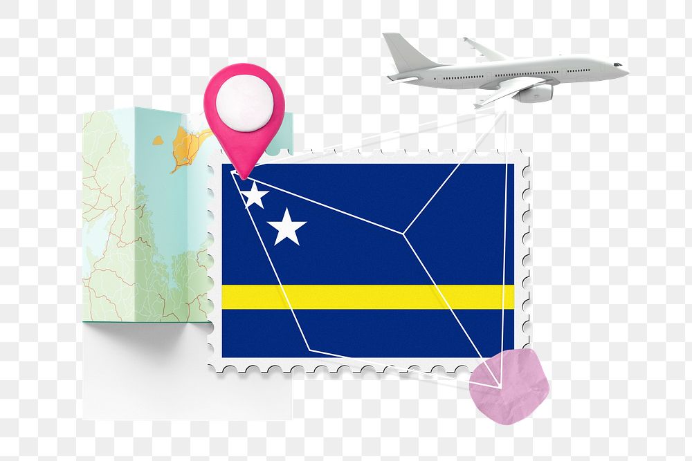 PNG Curacao travel, stamp tourism collage illustration, transparent background