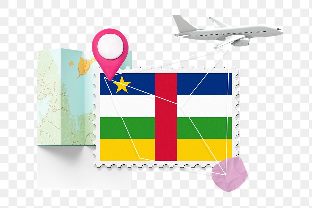 PNG Central African Republic travel, stamp tourism collage illustration, transparent background
